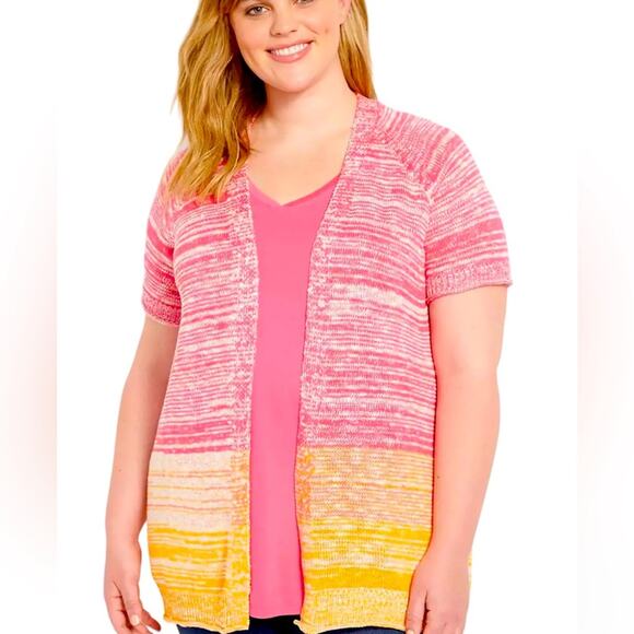 Lane Bryant Pink Orange short sleeve Cardigan size 18/20 - Picture 1 of 8